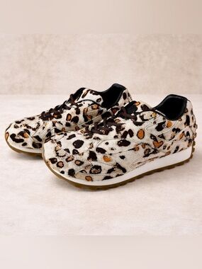 Bottega Veneta Orbit Calf Hair Leopard Sneakers Low Top Size 7